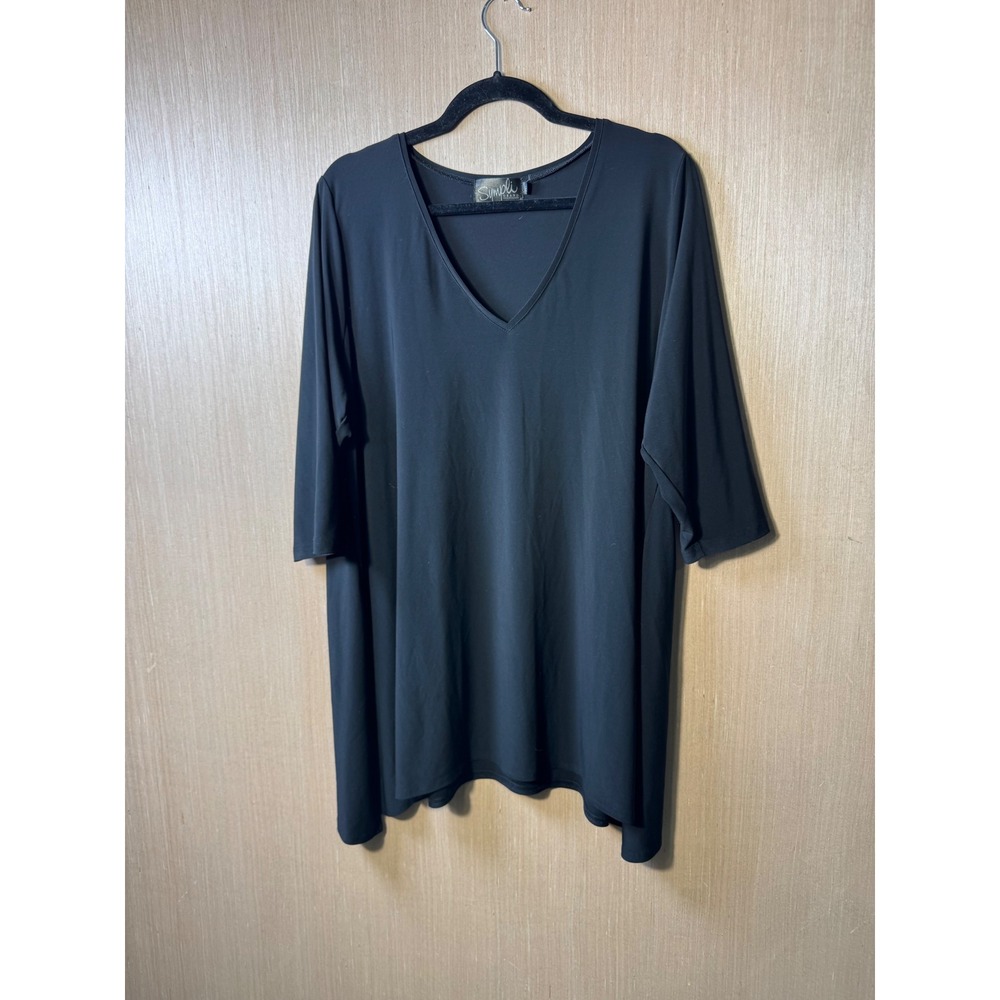 Sympli Grand Made in Canada Black Tunic Top Womens‎ Plus Size 2XL V Neck
